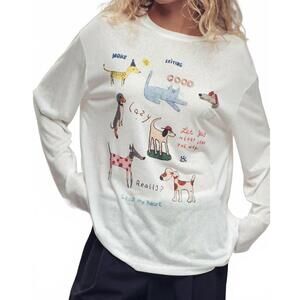NEW URBAN DAIZY dog graphic long sleeve top in white